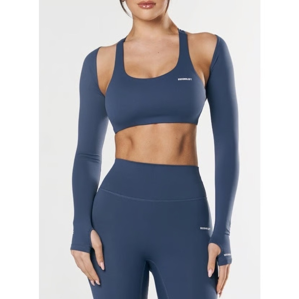 SecondLeft bolero sports bra set navy shrug nandex crop top long sleeve